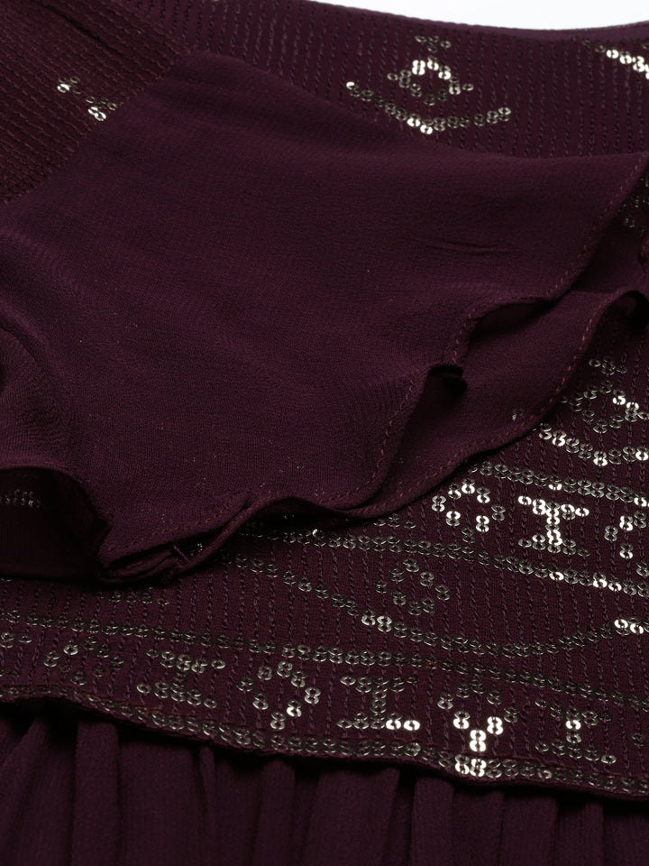Neerus Maroon chiffon kurta - detail view 4