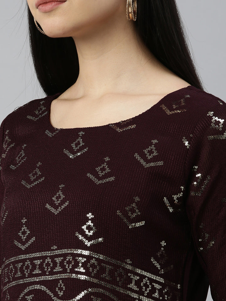 Neerus Maroon chiffon kurta - detail view 6