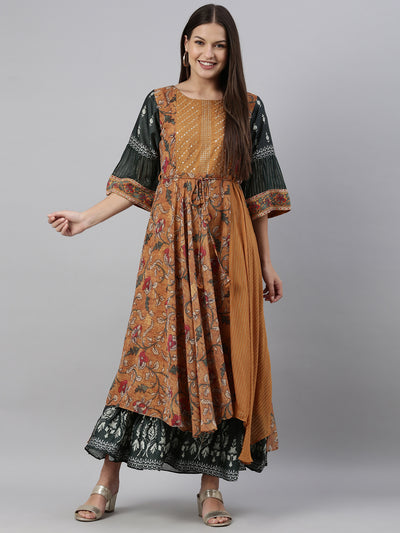 Neeru'S Mustard Color Georgette Fabric Kurta