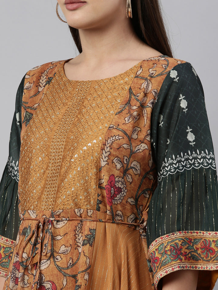 Neerus Yellow georgette solid kurta - detail view 5