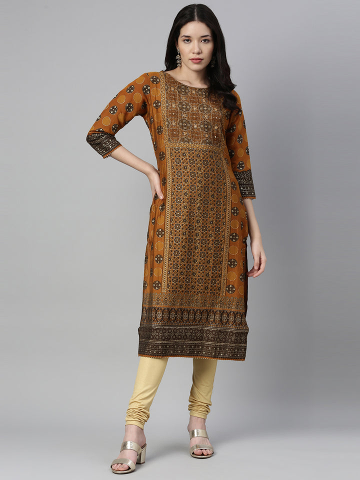 Neerus Gold cotton embellished leggings - front view