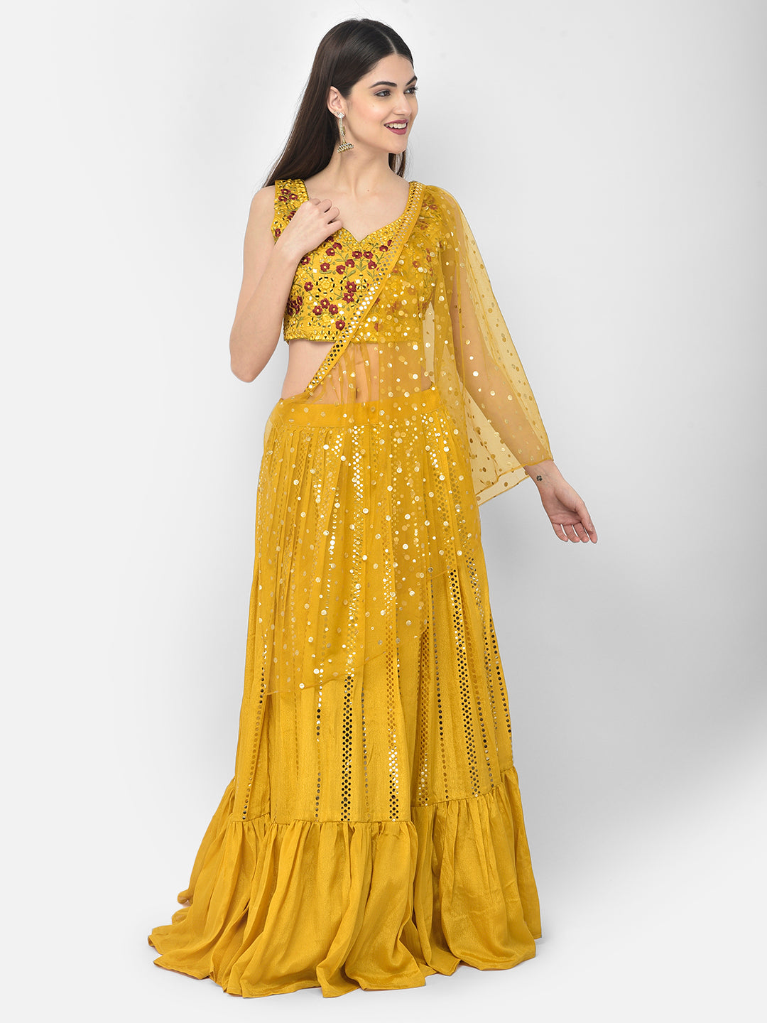 Neerus Mustard Color Silk Fabric Ghagra Set