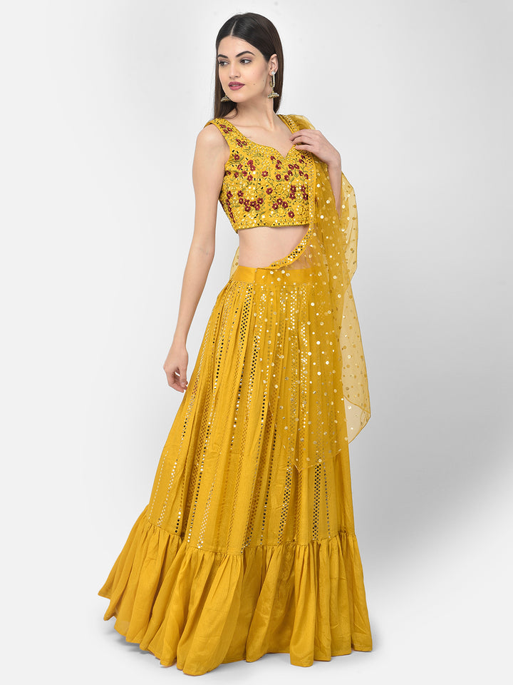 Neerus Mustard Color Silk Fabric Ghagra Set