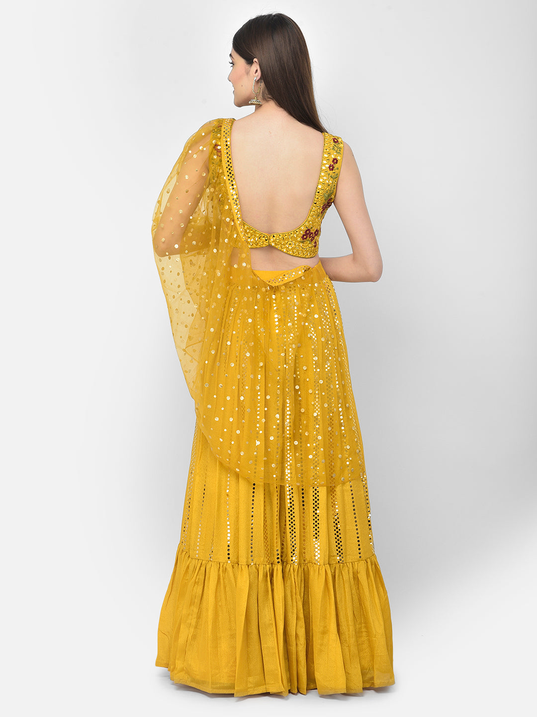 Neeru'S Mustard Color Silk Fabric Ghagra Set