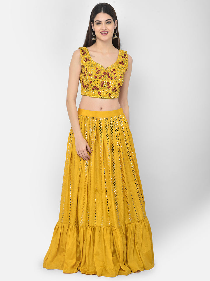 Neerus Mustard Color Silk Fabric Ghagra Set