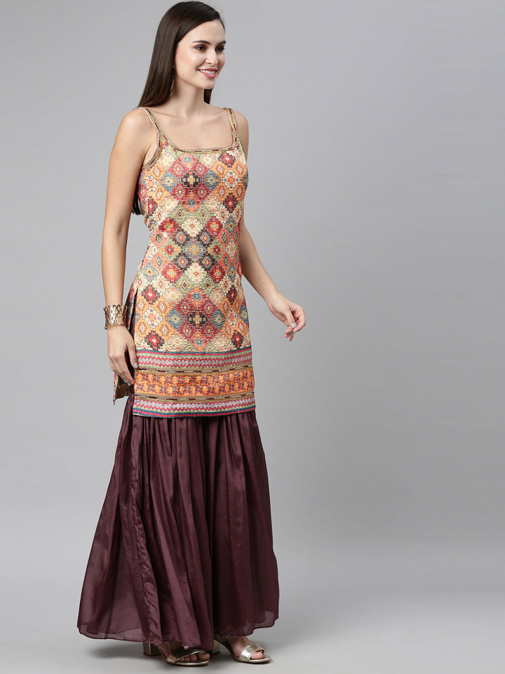 Neerus Beige Color Jute Silk Fabric Kurta Sets With Dupatta