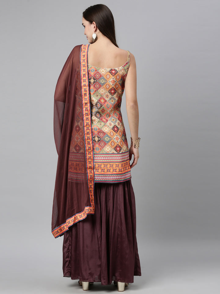 Neerus Beige Color Jute Silk Fabric Kurta Sets With Dupatta