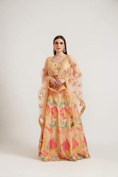 Neeru's Peach Color Georgette Fabric Ghagra Set