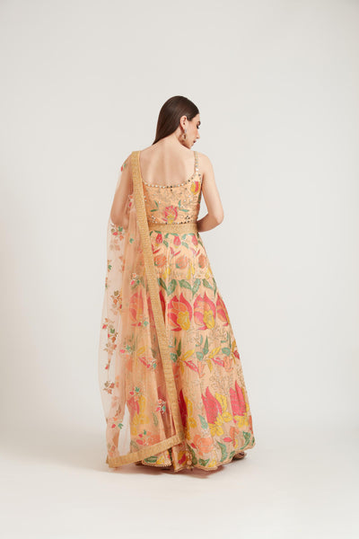 Neeru's Peach Color Georgette Fabric Ghagra Set