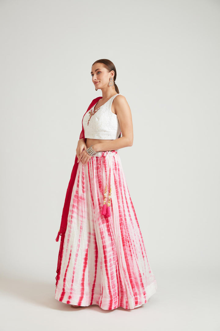 Neerus Pink Georgette Embellished Lehenga Choli Set - back view