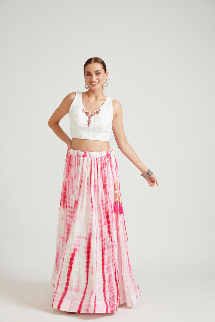 Neerus Pink Georgette Embellished Lehenga Choli Set - side view