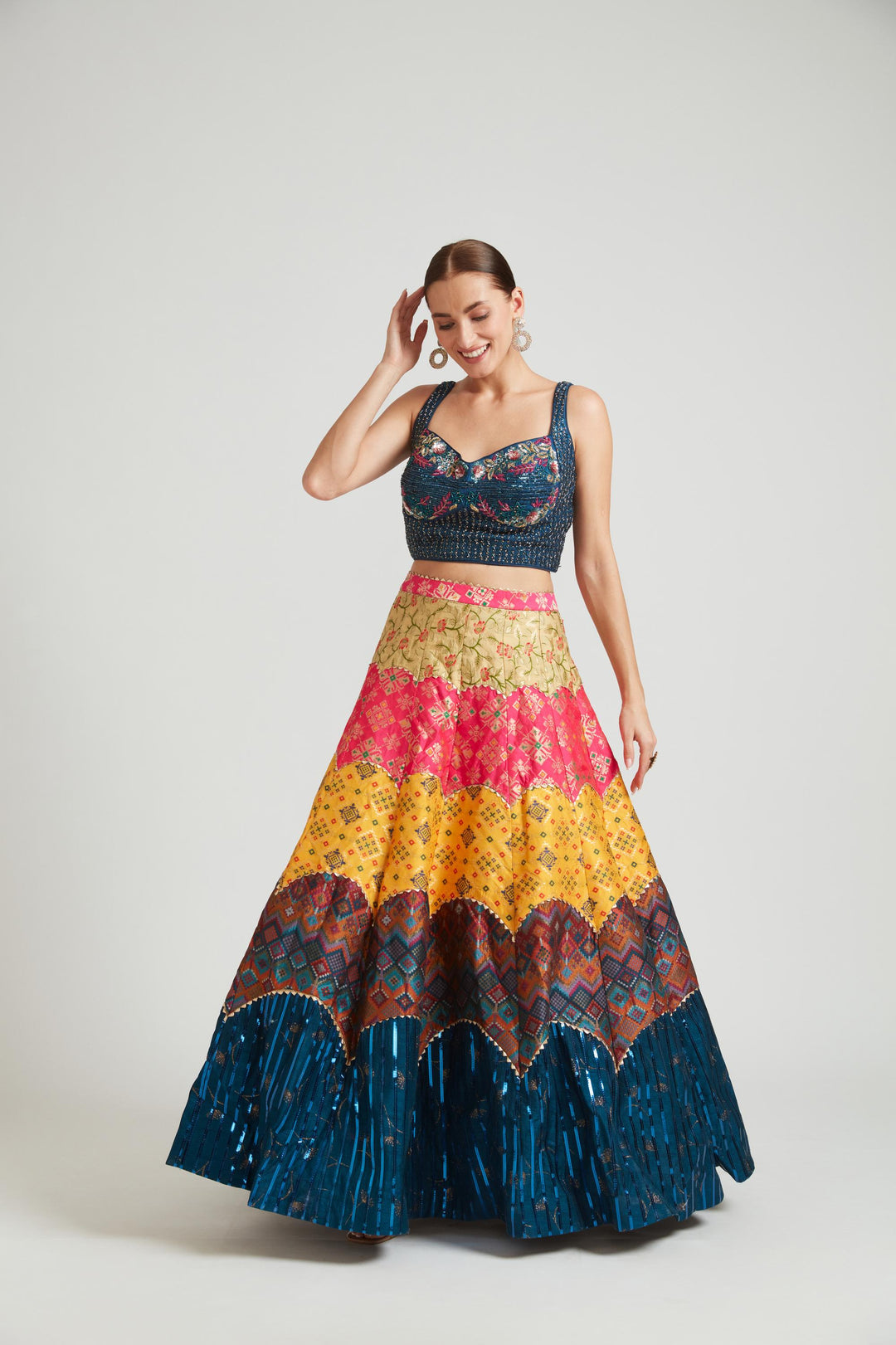 Neerus Multi silk embellished lehenga choli set - back view