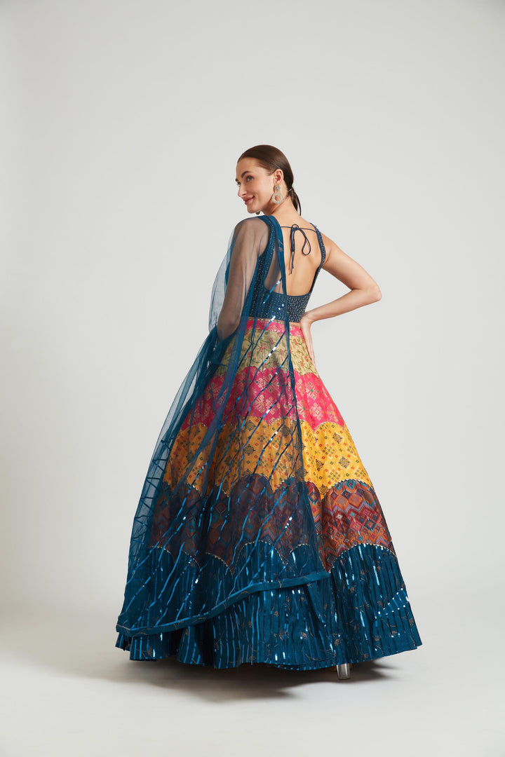 Neerus Multi silk embellished lehenga choli set - side view