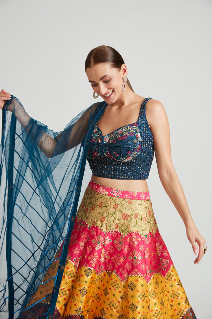 Neerus Multi silk embellished lehenga choli set - detail view 2