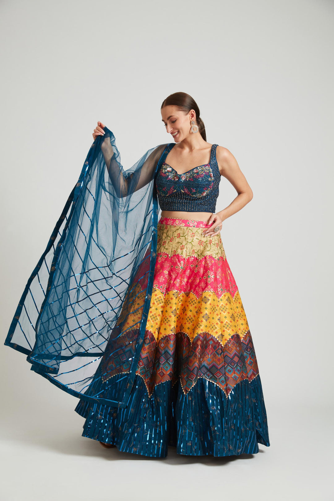 Neerus Multi silk embellished lehenga choli set - detail view 3