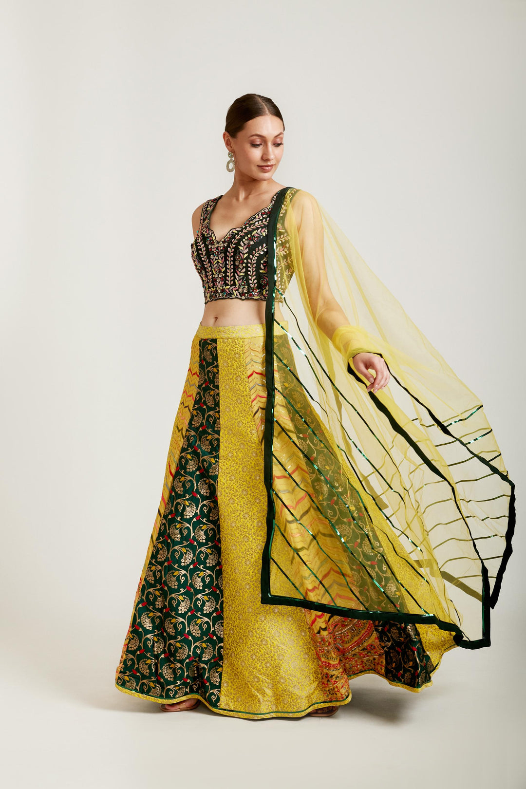 Neerus Multi silk embroidered lehenga set - front view