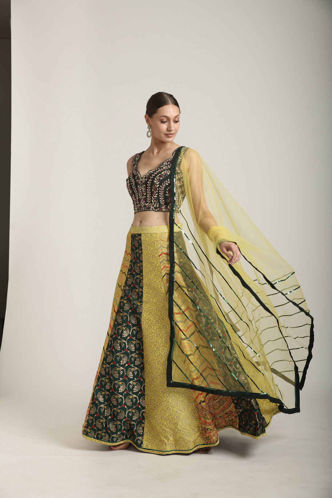Neerus Multi silk embroidered lehenga set - back view