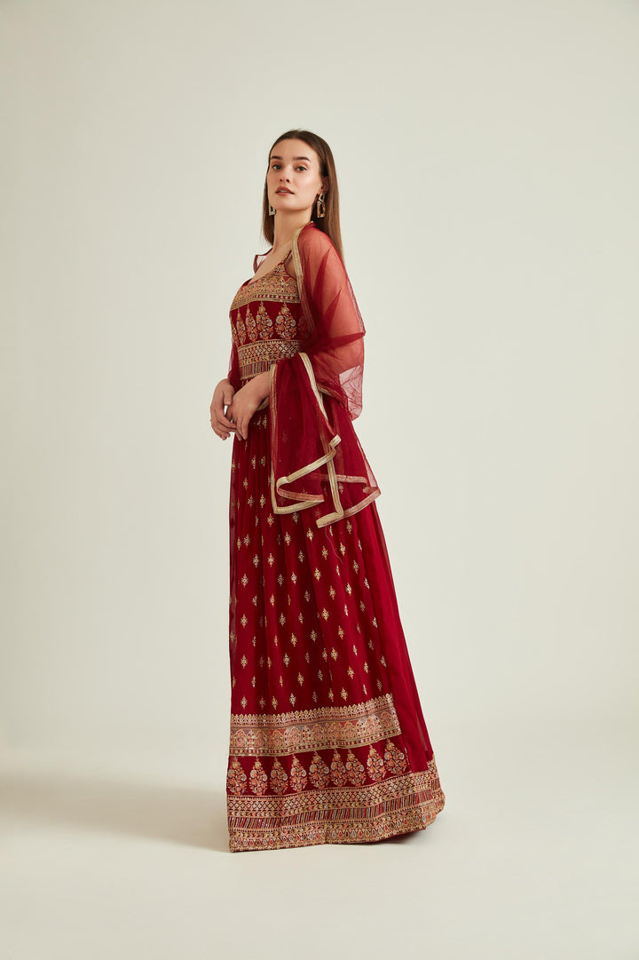 Neerus Maroon Colour Georgette Fabric Suit