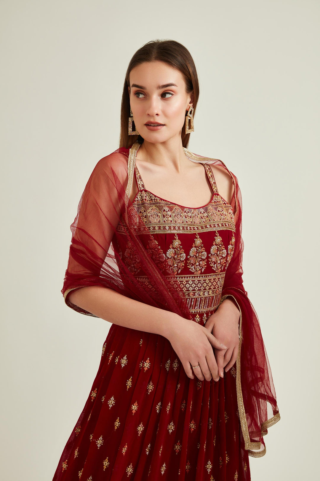 Neerus Maroon Colour Georgette Fabric Suit