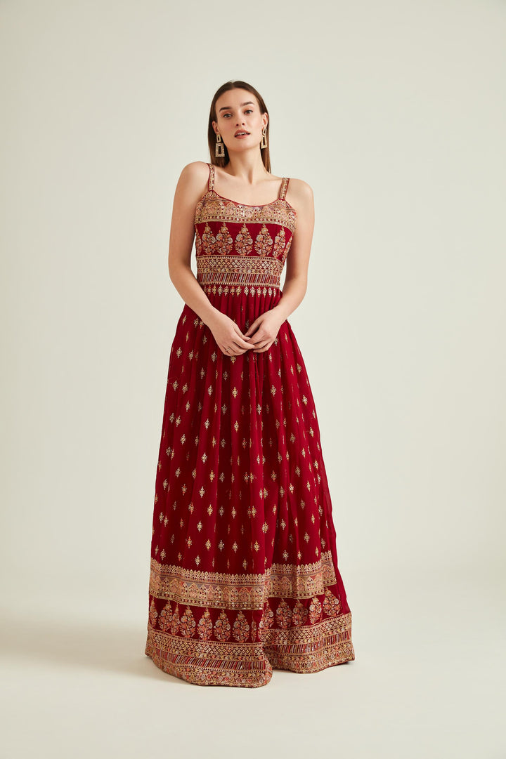 Neerus Maroon Colour Georgette Fabric Suit