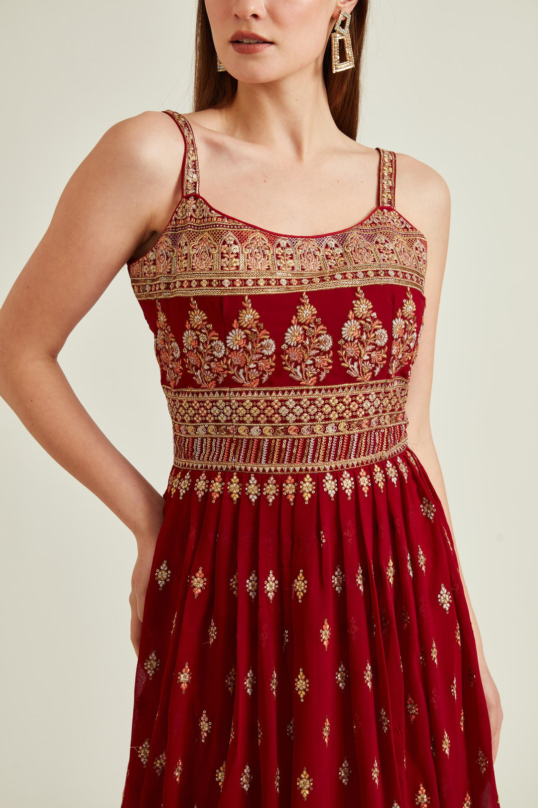 Neerus Maroon Colour Georgette Fabric Suit