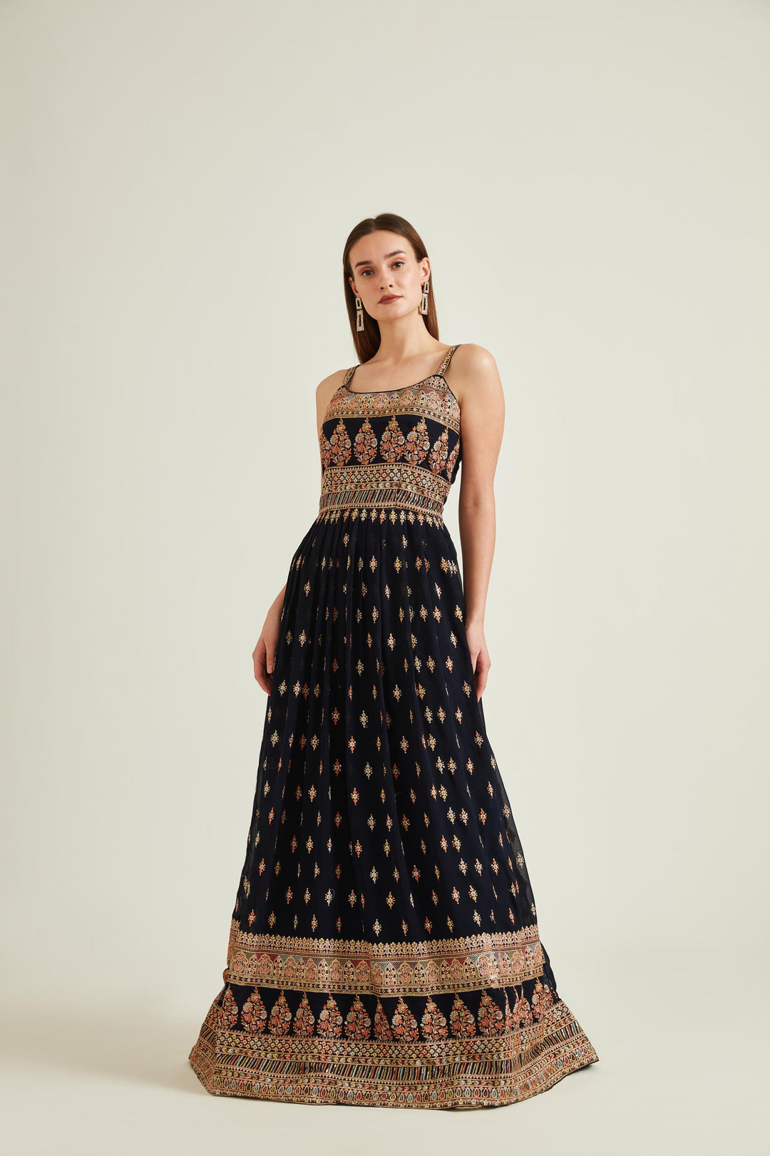 Neerus Blue Georgette Embellished Anarkali Suit Set - detail view 1