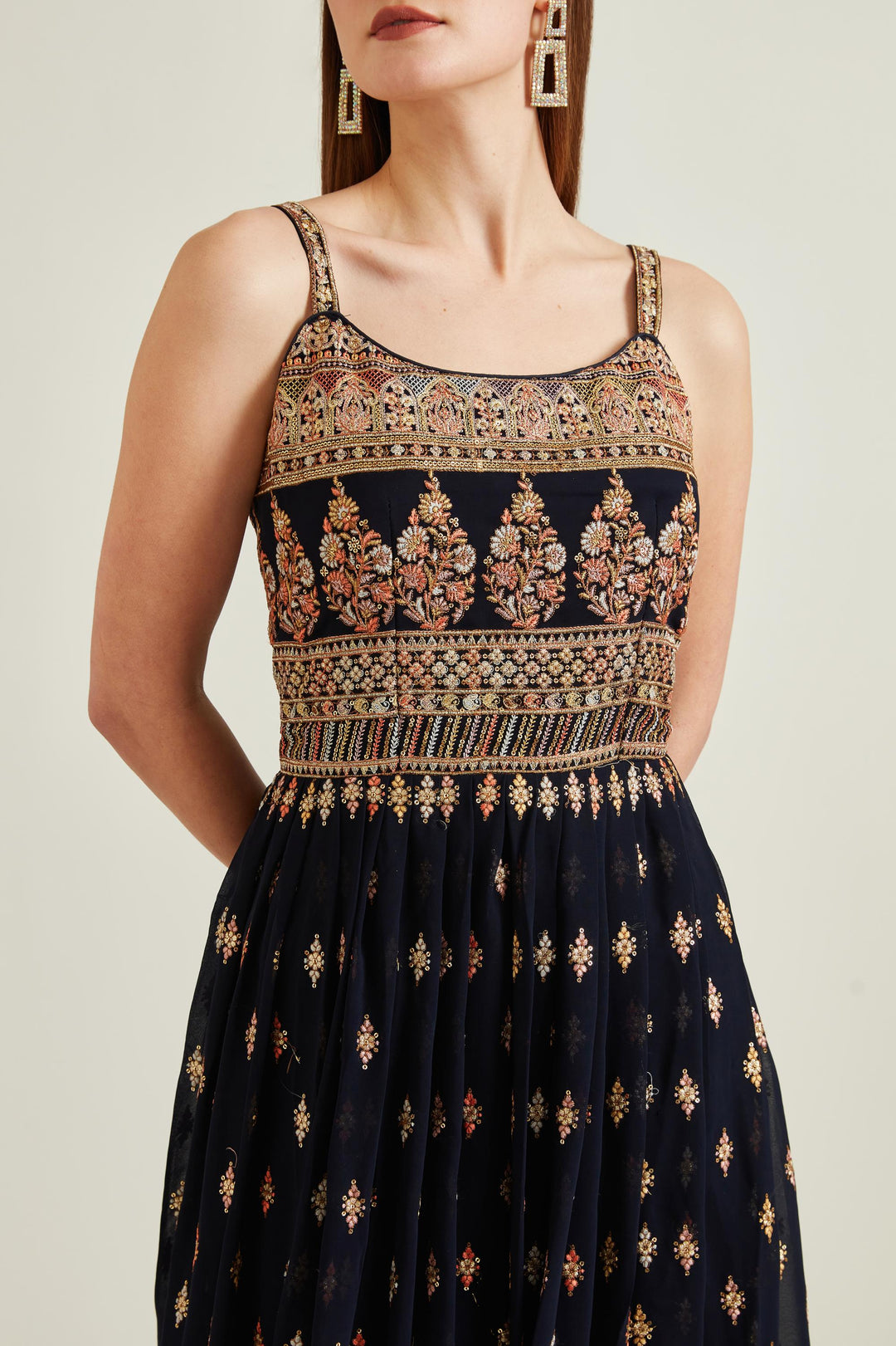 Neerus Blue Georgette Embellished Anarkali Suit Set - detail view 2