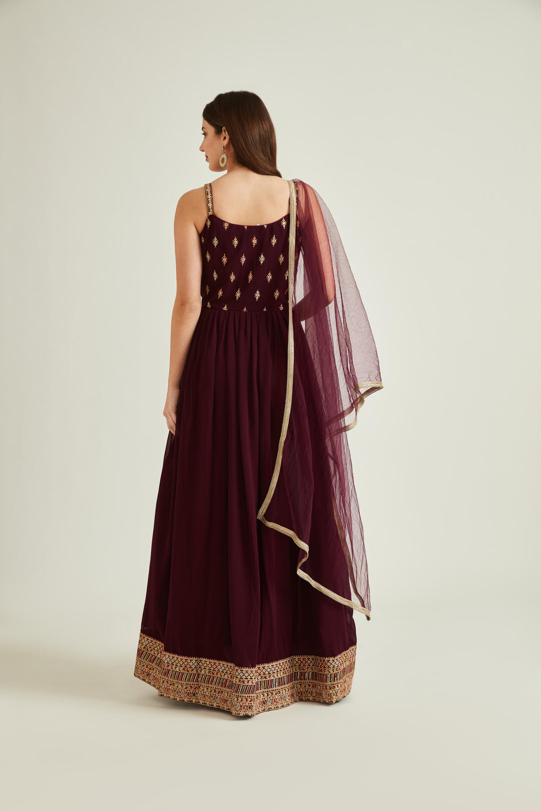 Neerus Wine Colour Georgette Fabric Suit-Anarkali