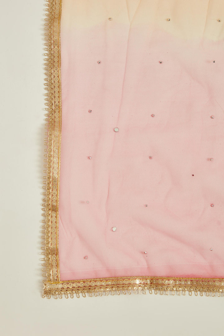 Neerus Yellow georgette mirror work kurta set - detail view 3