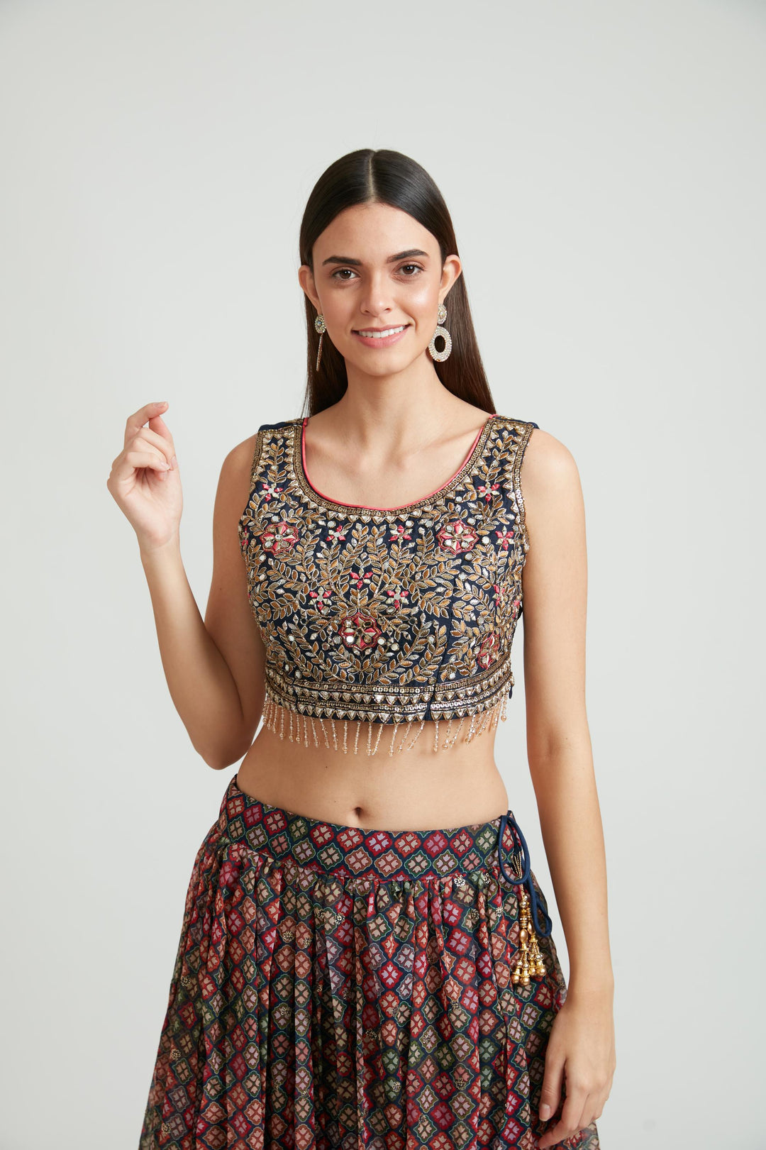 Neerus Blue georgette embellished lehenga choli set - detail view 1