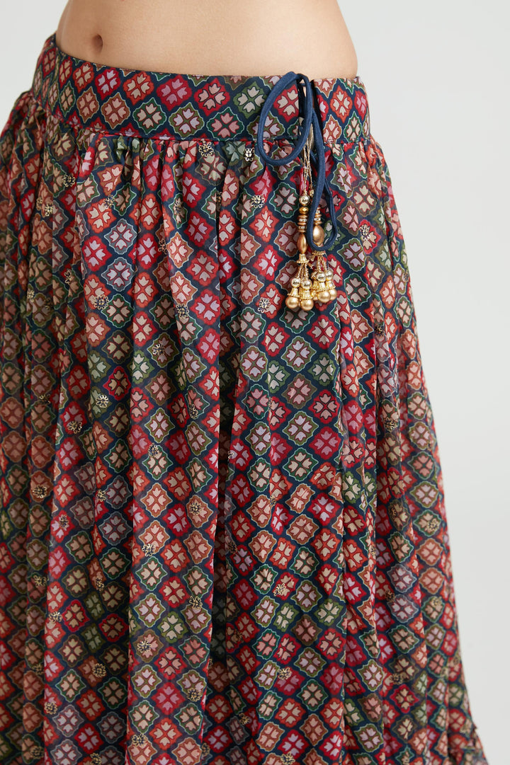 Neerus Blue georgette embellished lehenga choli set - detail view 2
