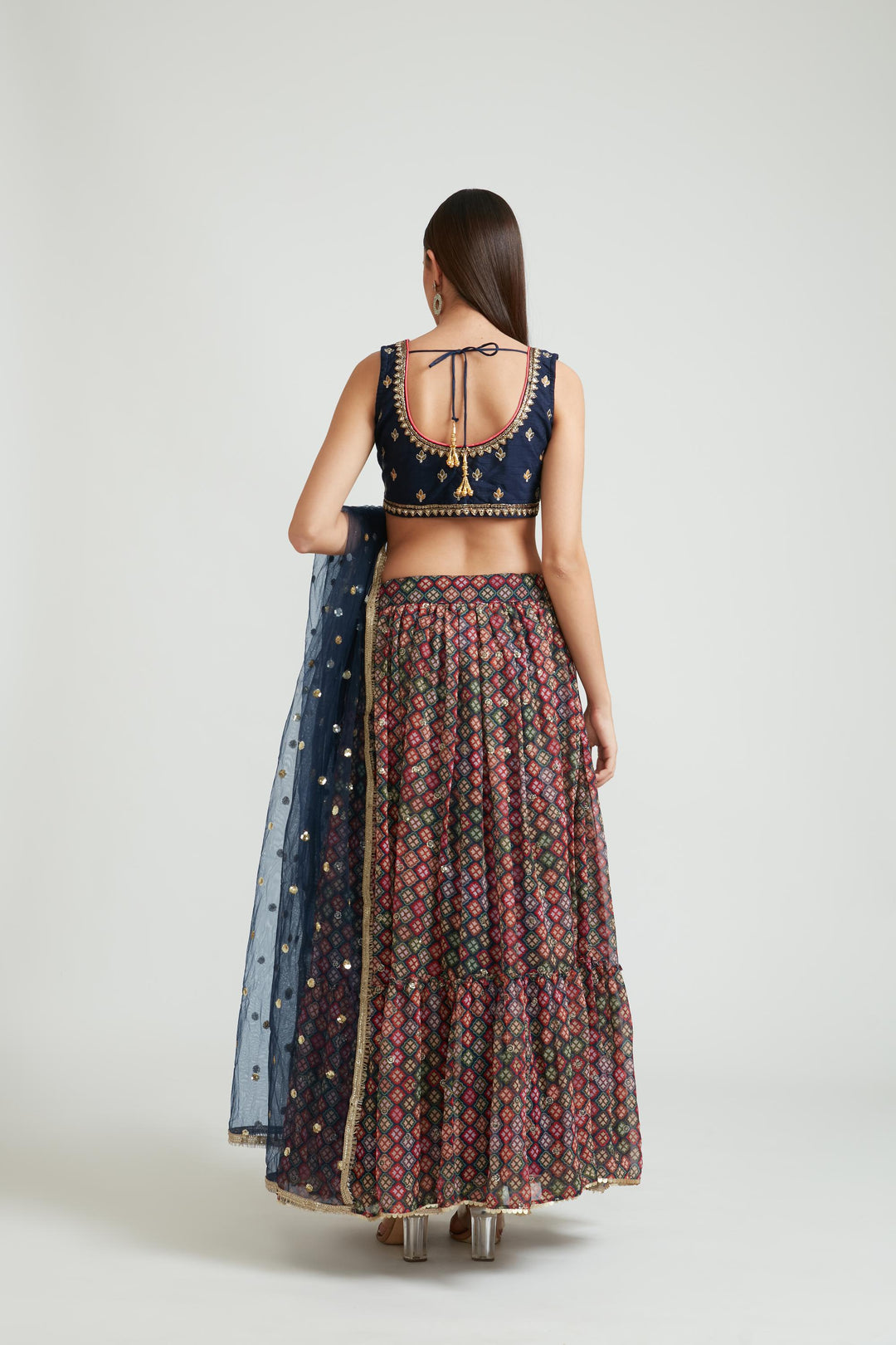 Neerus Blue georgette embellished lehenga choli set - detail view 3