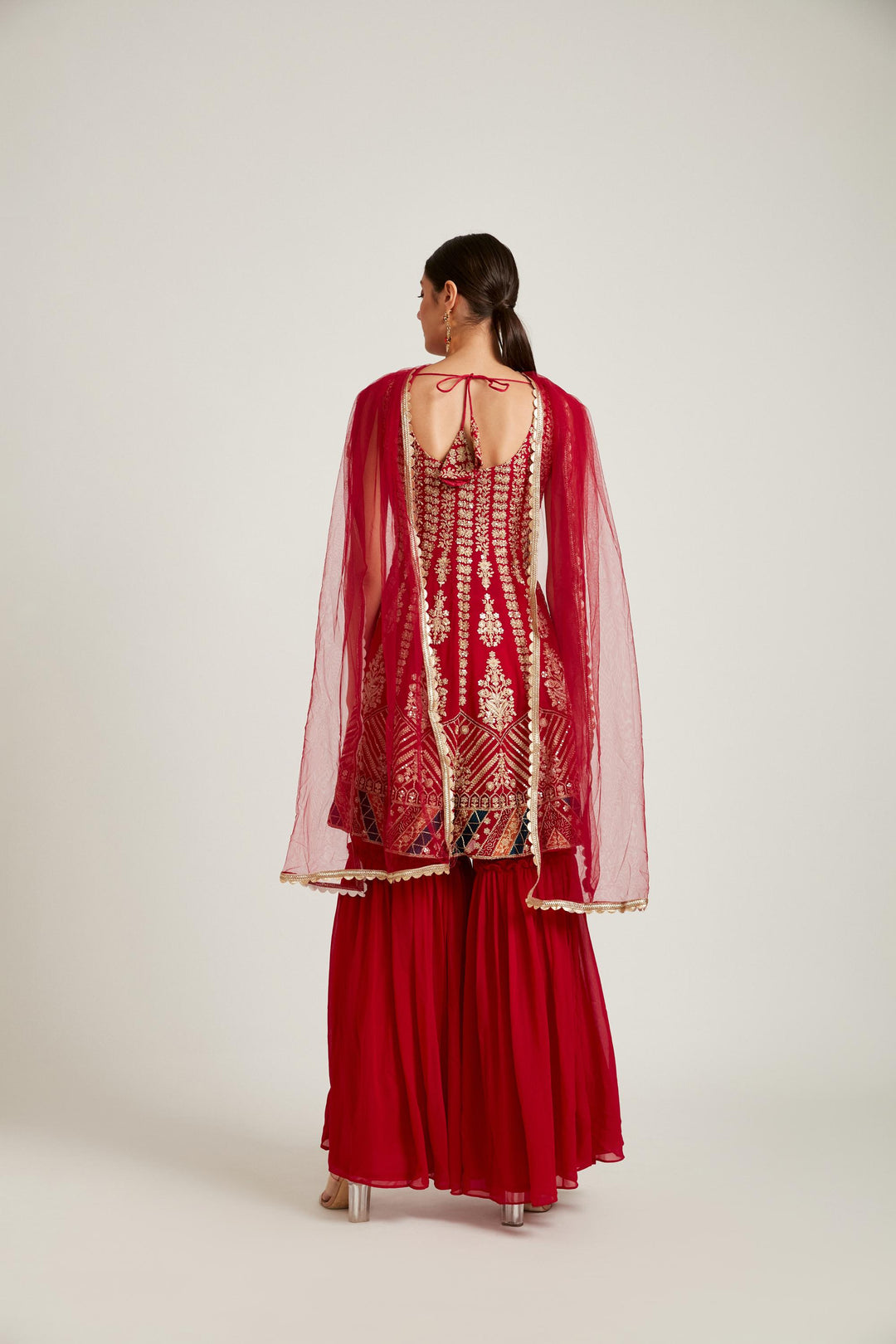 Neerus Pink georgette printed kurta set - front view
