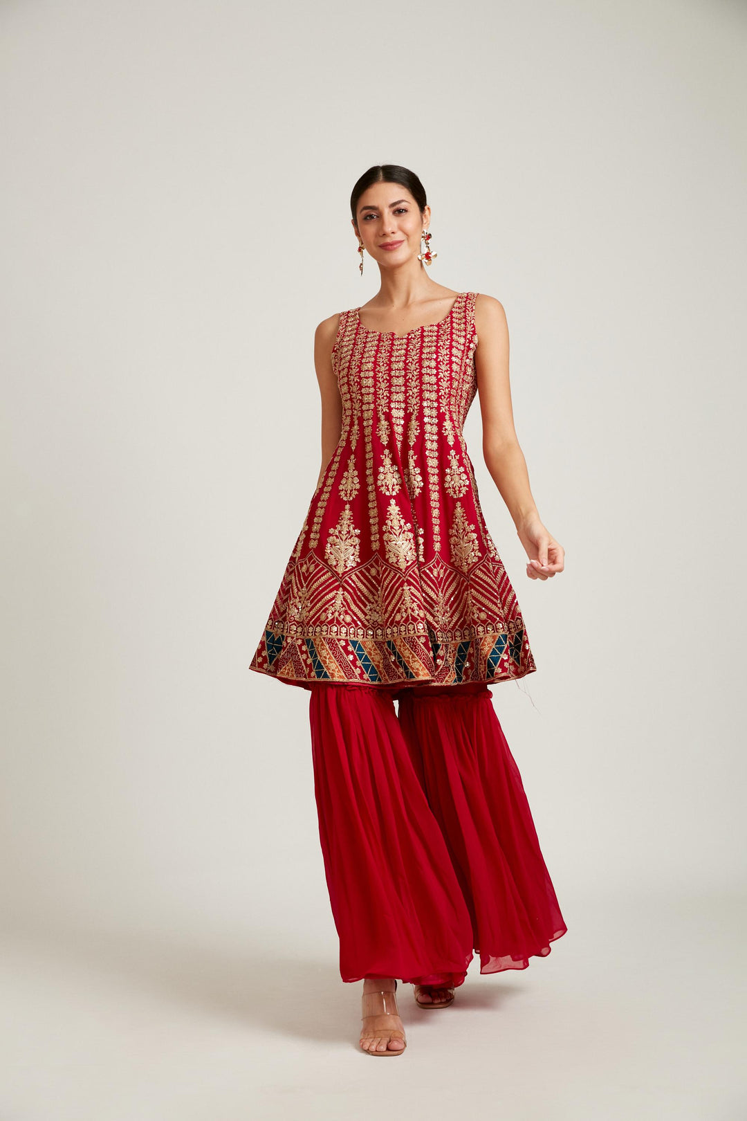 Neerus Pink georgette printed kurta set - back view