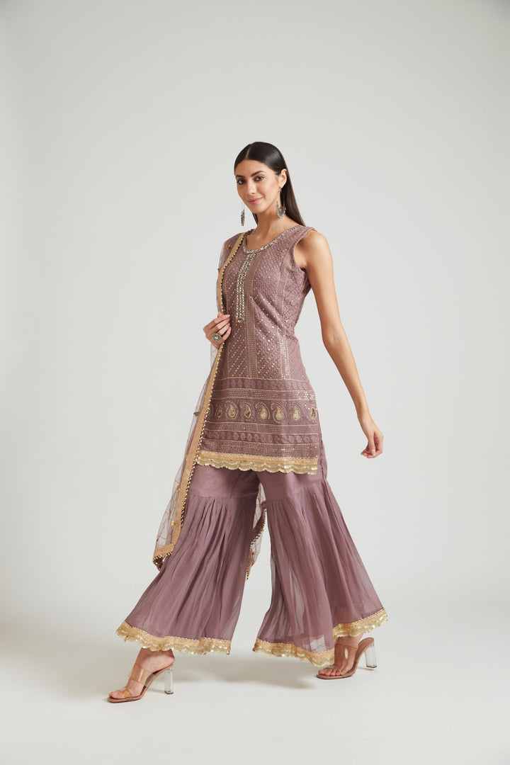 Neerus Lilac Color Georgette Fabric Kurta Set