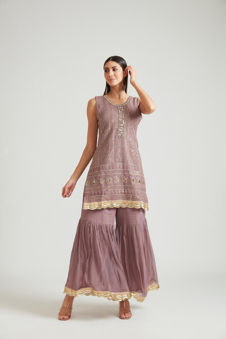 Neerus Lilac Color Georgette Fabric Kurta Set