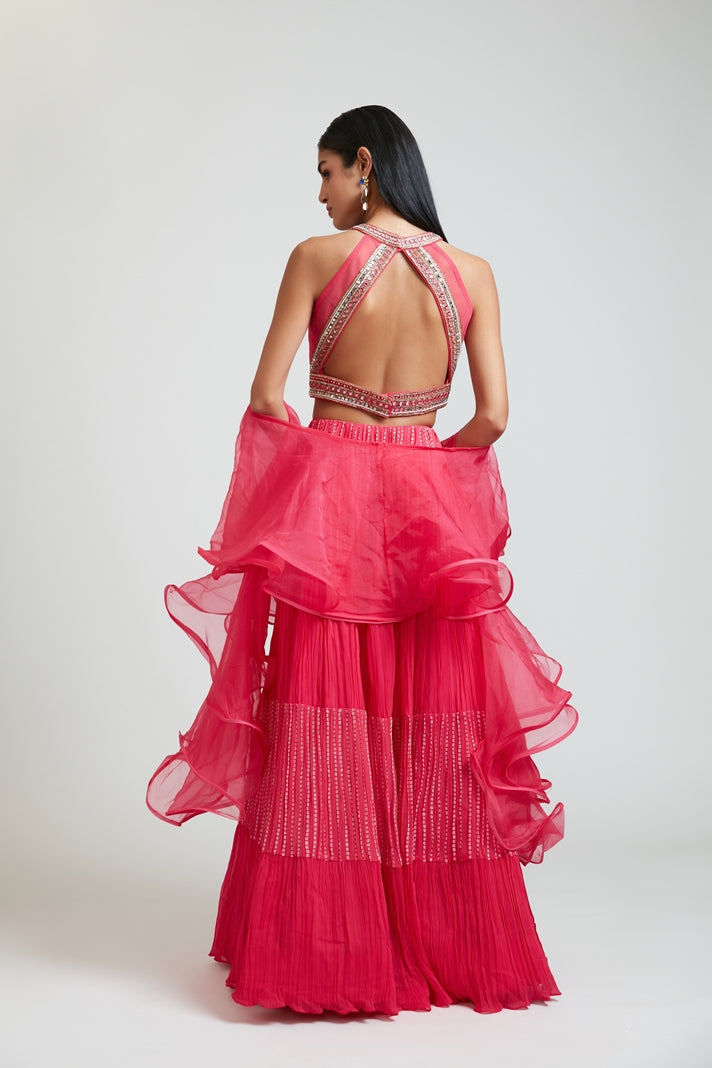 Neerus Pink Georgette Embellished Lehenga Set - detail view 1