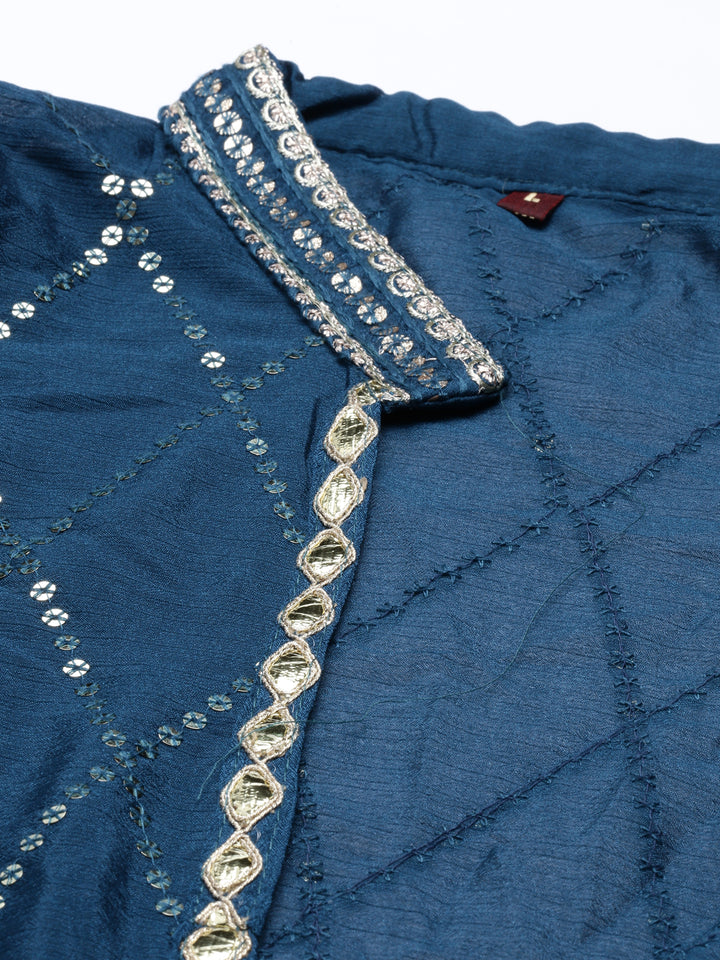 Neerus Blue georgette embellished suit set - detail view 12