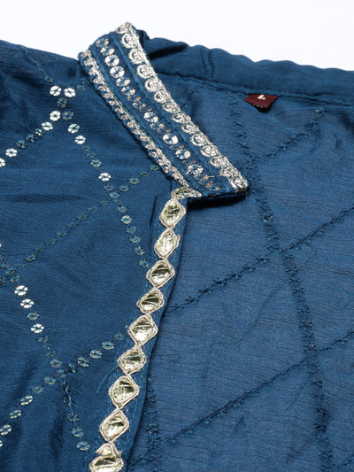 Neeru's Peacock Color Georgette Fabric Suit Set