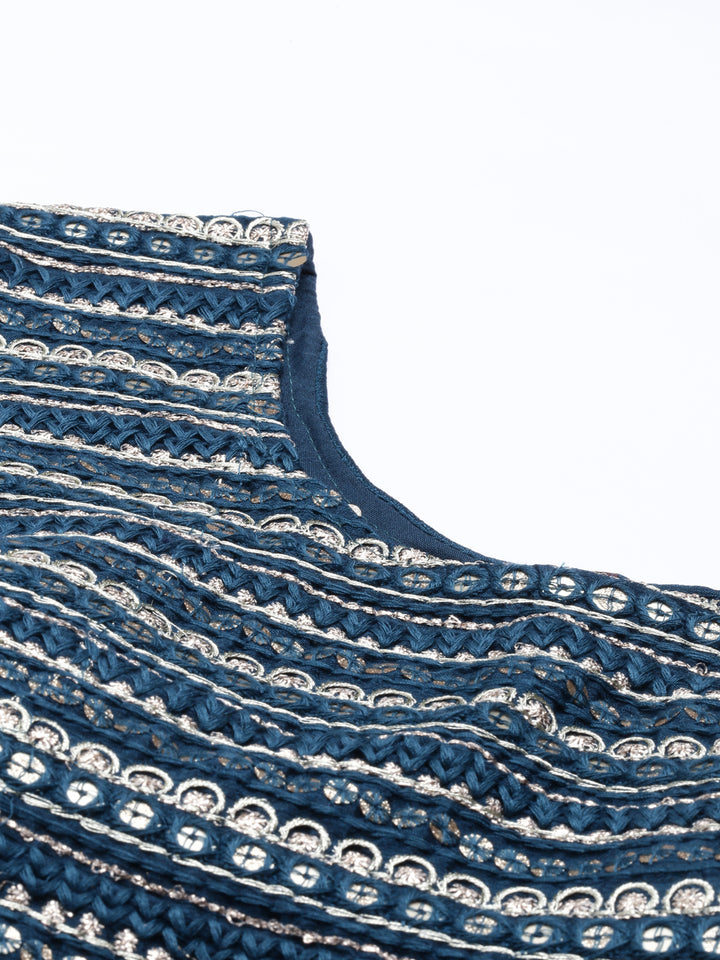 Neerus Blue georgette embellished suit set - detail view 13