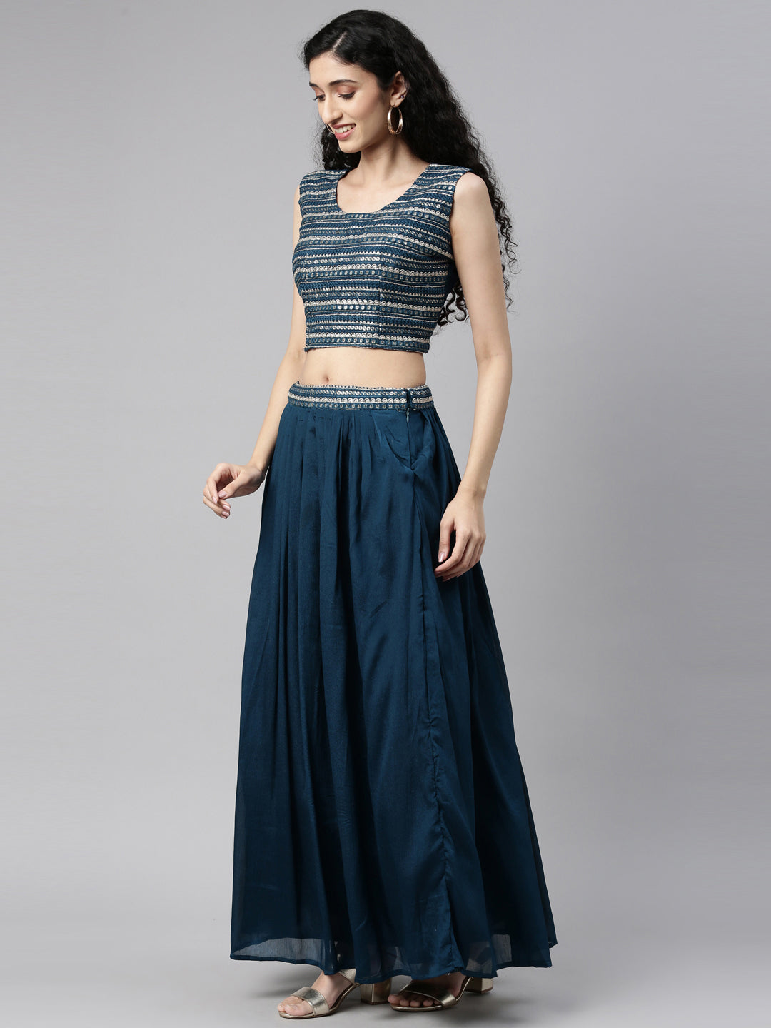 Neeru's Peacock Color Georgette Fabric Suit Set