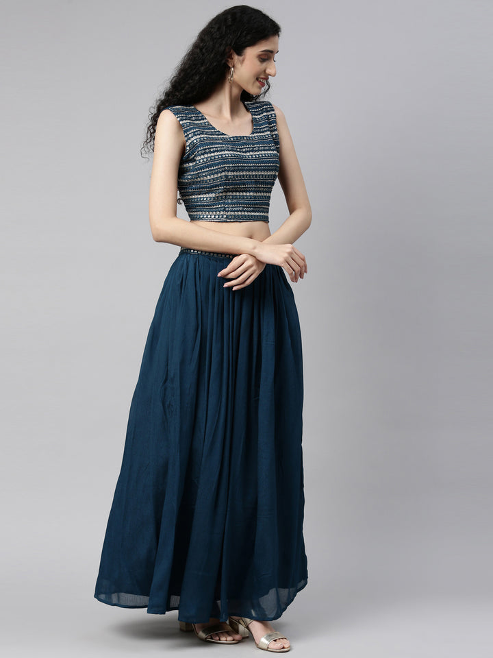Neerus Blue georgette embellished suit set - detail view 6