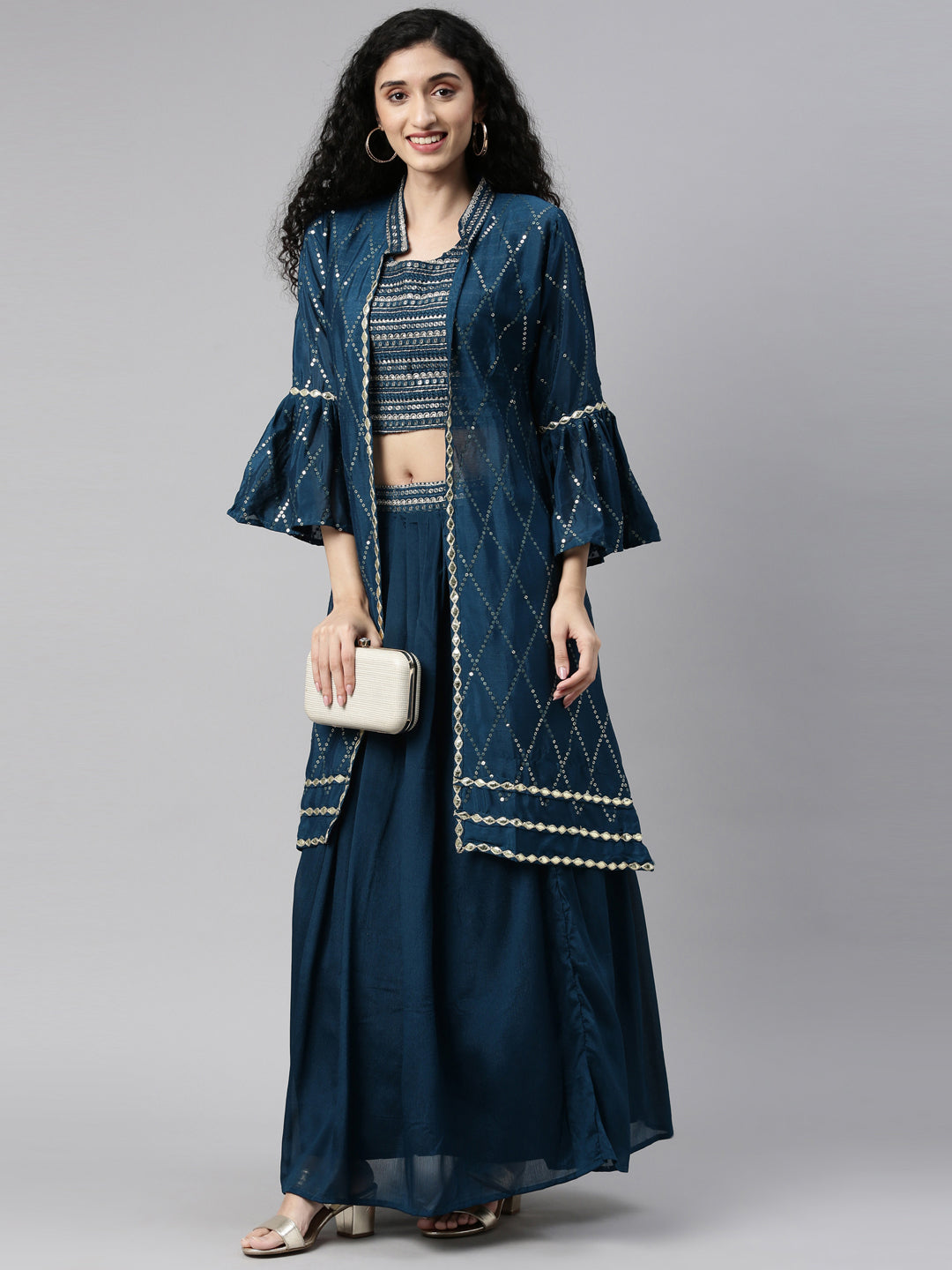 Neerus Blue georgette embellished suit set - detail view 19
