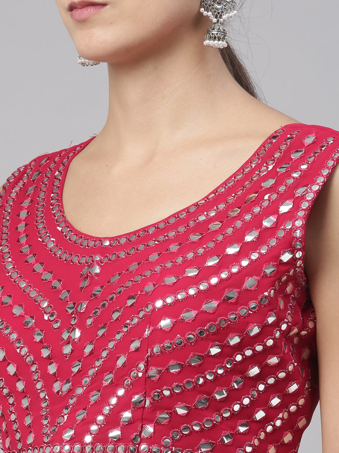 Neerus Maroon Color Georgette Fabric Suit Set