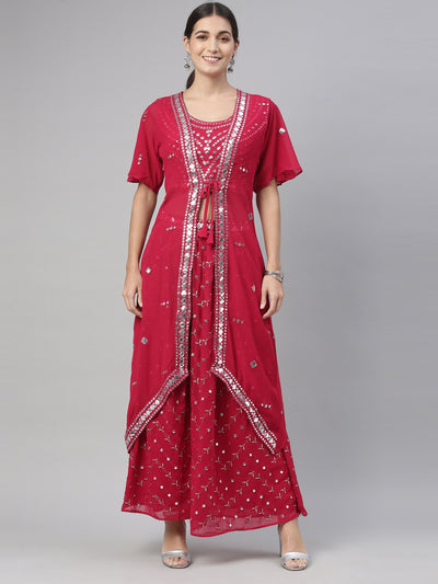 Neeru'S MAROON color, GEORGETTE fabric Suit Set