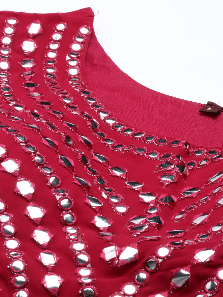 Neerus Maroon Color Georgette Fabric Suit Set