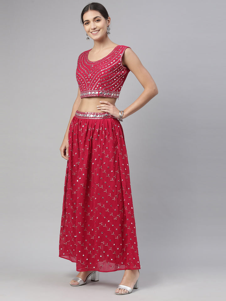 Neerus Maroon Color Georgette Fabric Suit Set