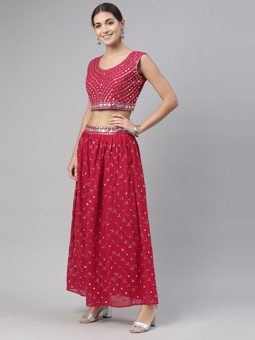 Neerus Maroon Color Georgette Fabric Suit Set