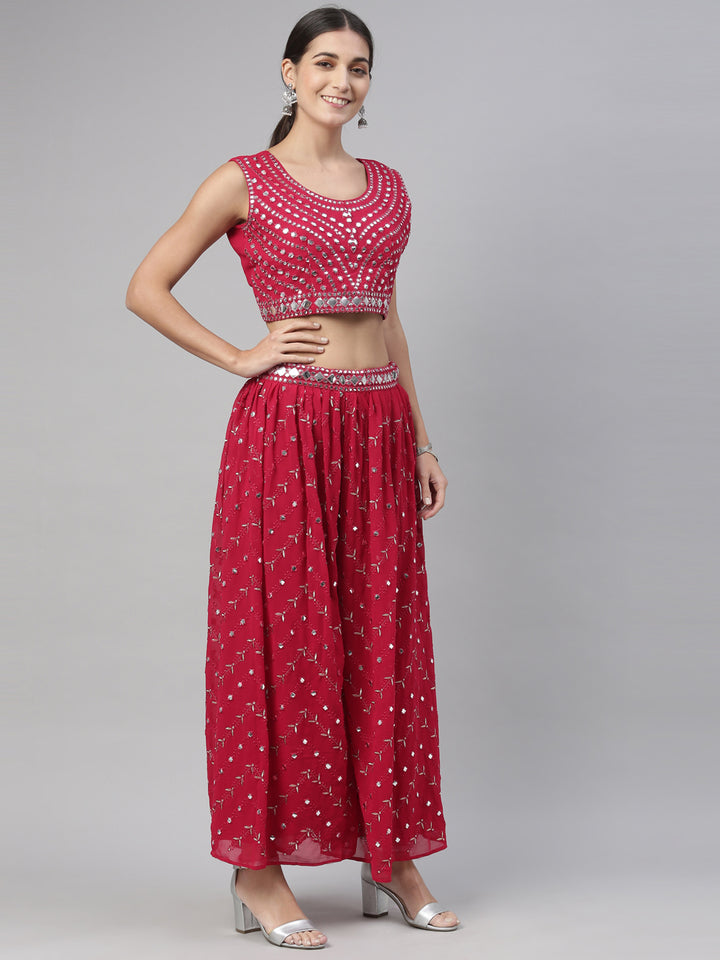 Neerus Maroon Color Georgette Fabric Suit Set