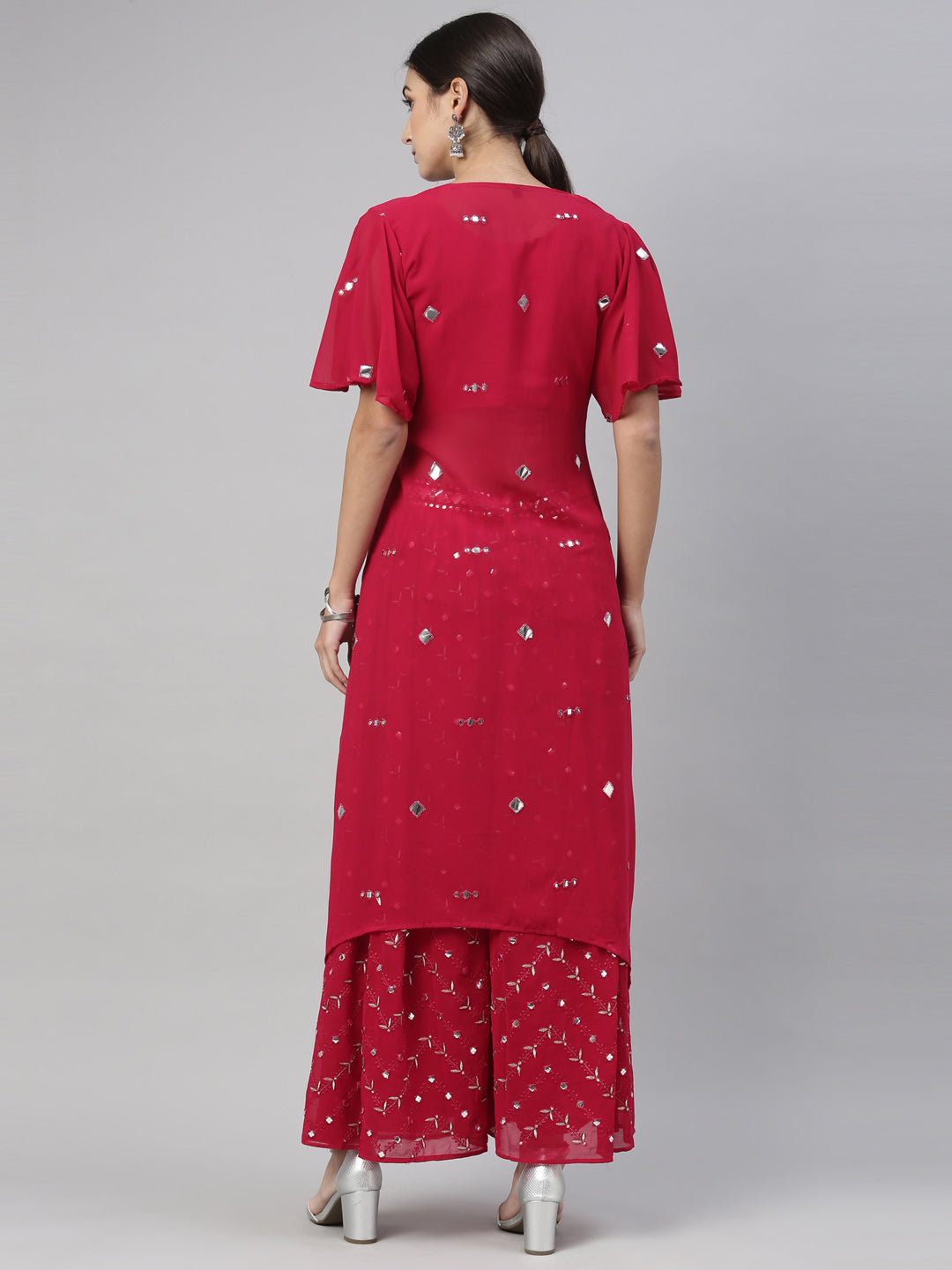 Neerus Maroon Color Georgette Fabric Suit Set